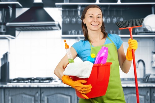 Cleaner working in a Twickenham kitchen and living space