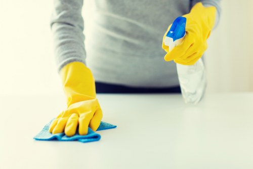 Professional using carpet cleaning machine with electrical safety checks